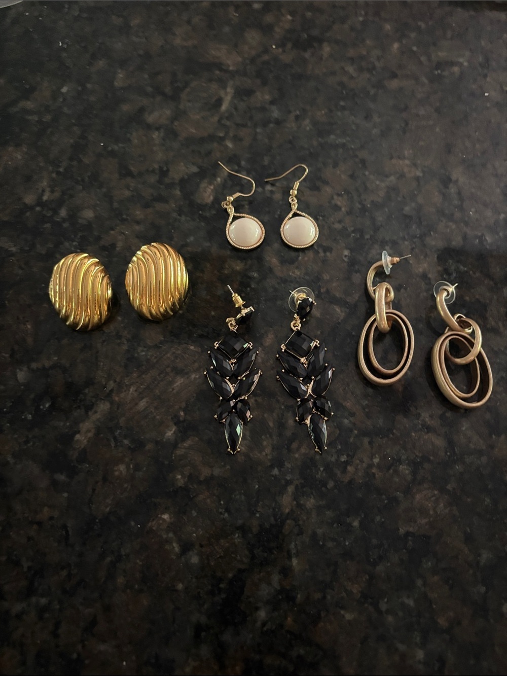 Gold and Black Dangle Earrings Set - Elegant Women's Jewelry
